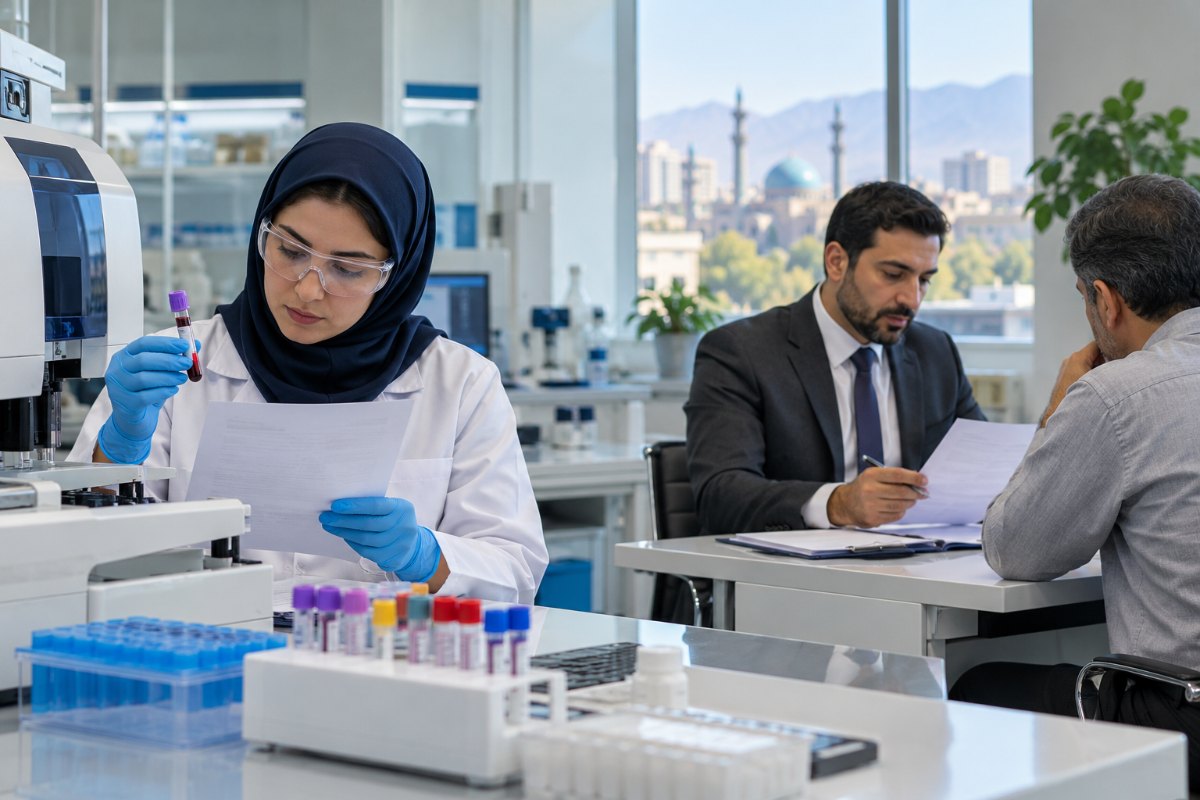 وکیل شکایت از آزمایشگاه در مشهد در حال بررسی گزارش آزمایش تشخیص طبی و مدارک پزشکی بیمار